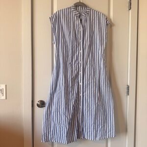 J. Crew Blue and White Striped Button-Front Midi Dress M/L